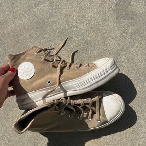 Tan suede platform converse